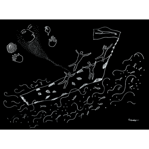 SG99 
A ship drowning 
Silver ink on black paper 
22 x 30 inches 
Unavailable